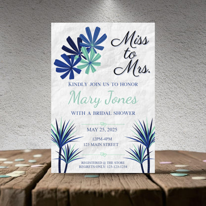 Personalized Navy Blue Bold Bridal Shower Invitation