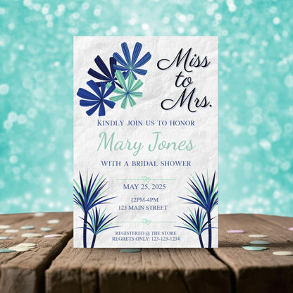 Personalized Navy Blue Bold Bridal Shower Invitation