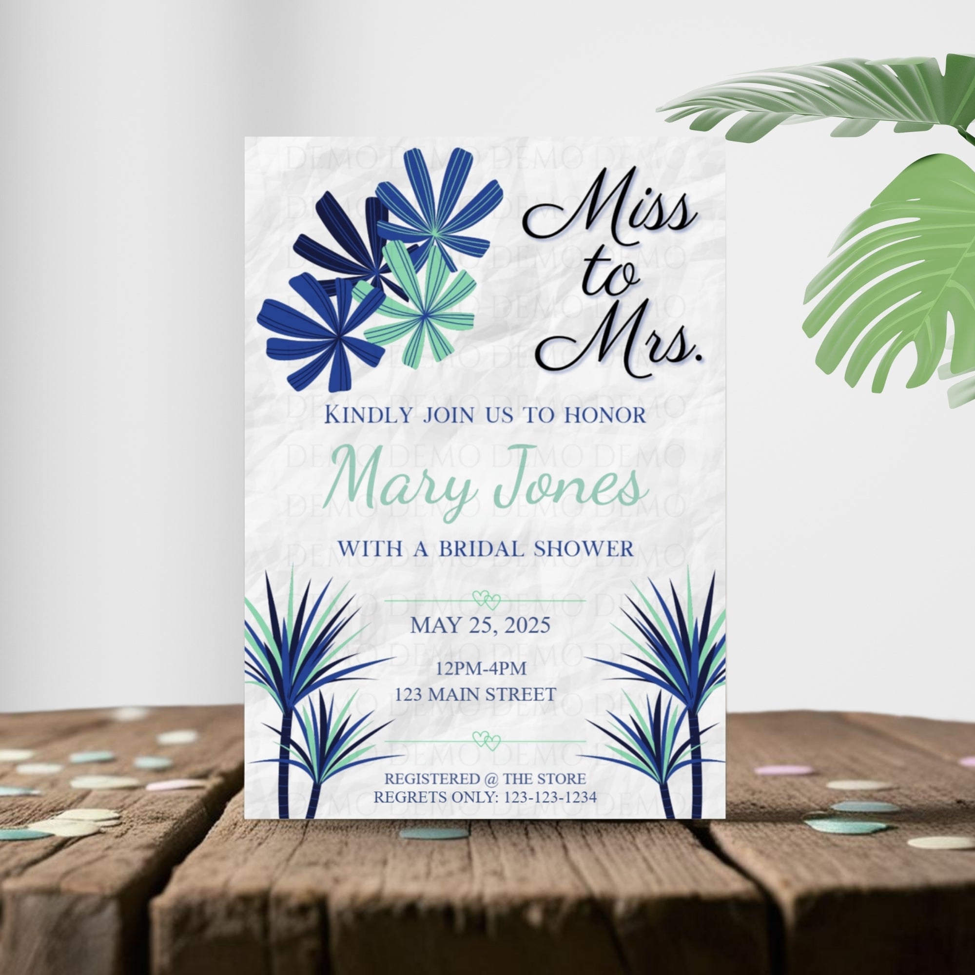 Personalized Navy Blue Bold Bridal Shower Invitation