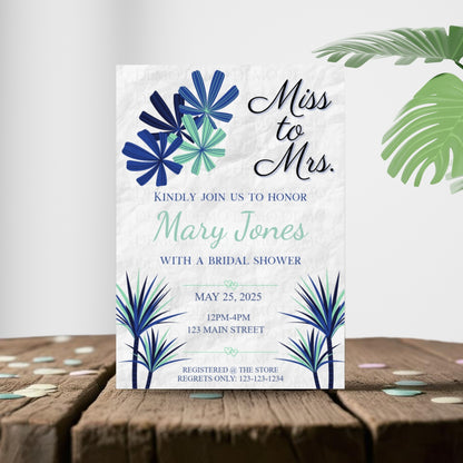 Personalized Navy Blue Bold Bridal Shower Invitation