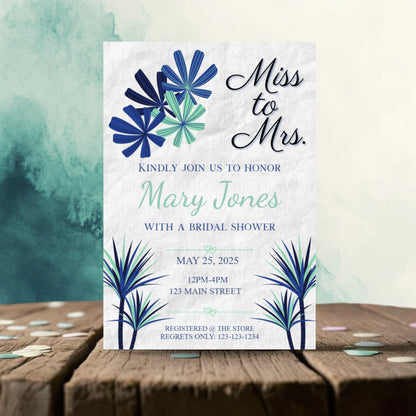 Personalized Navy Blue Bold Bridal Shower Invitation
