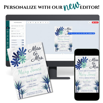 Personalized Navy Blue Bold Bridal Shower Invitation