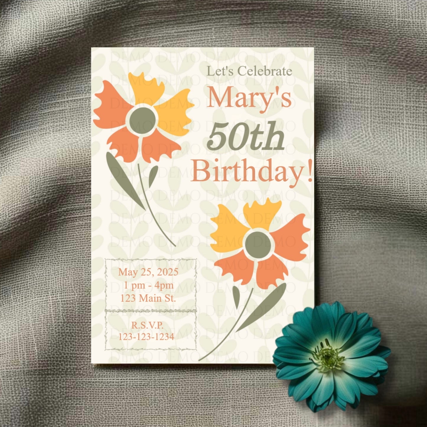 Personalized Orange Milestone Birthday Invitation