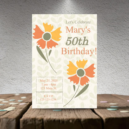 Personalized Orange Milestone Birthday Invitation