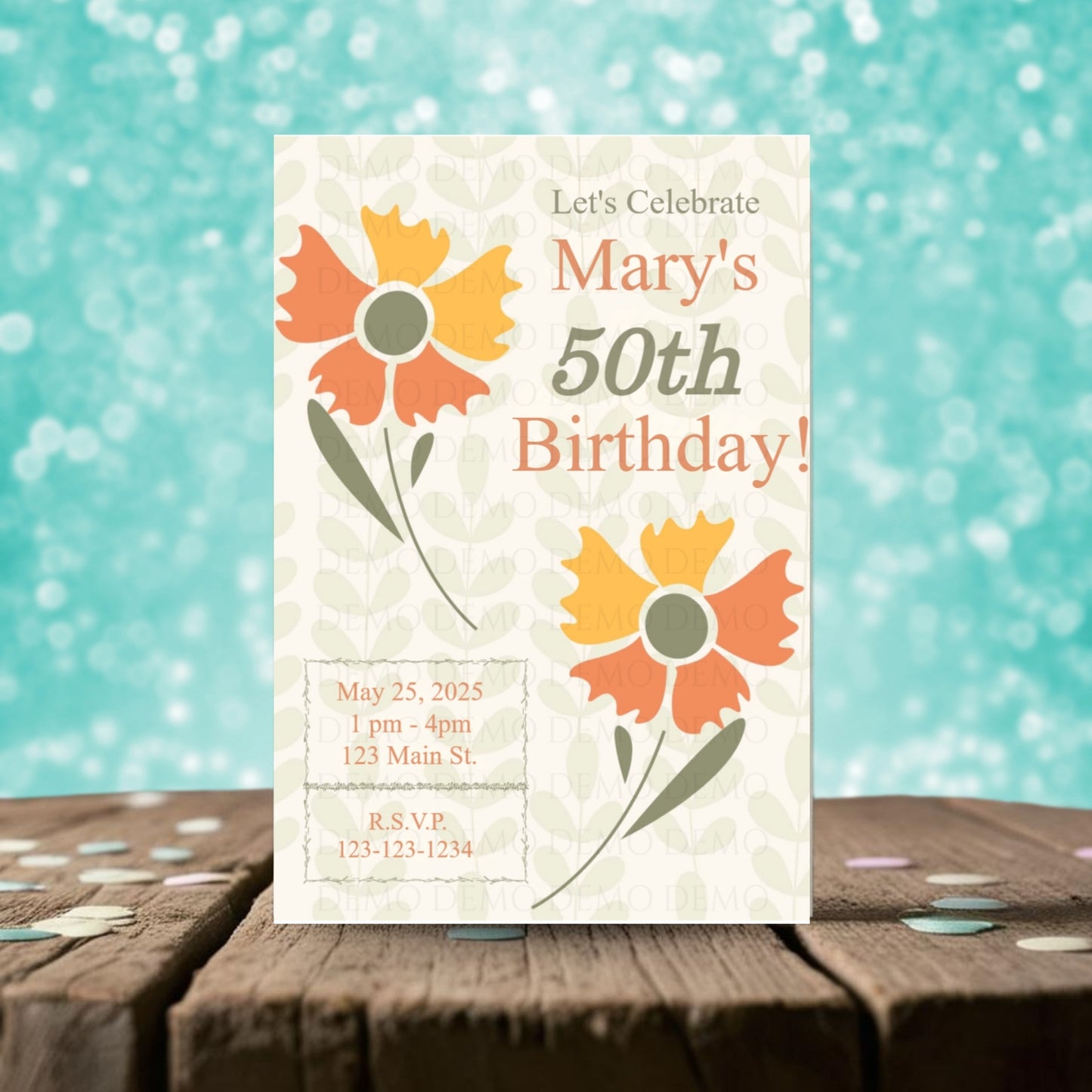 Personalized Orange Milestone Birthday Invitation