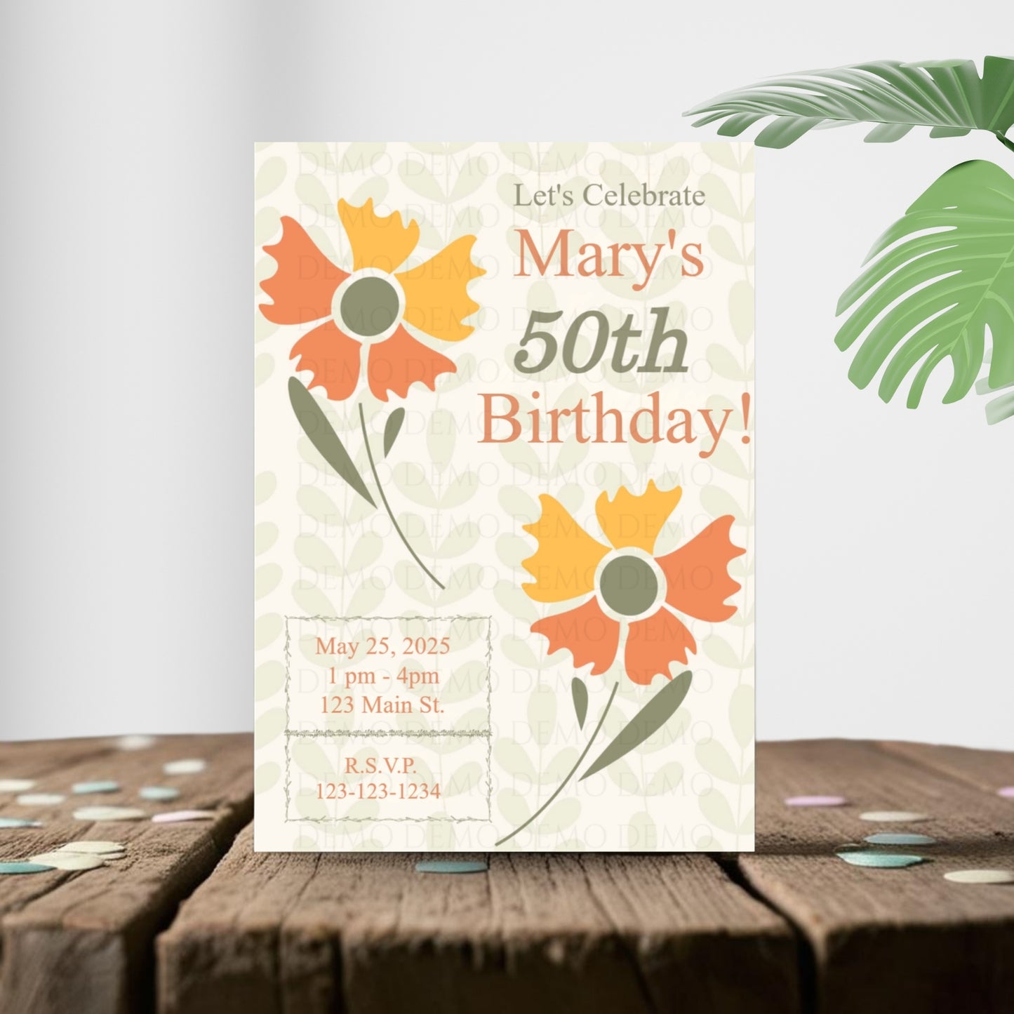 Personalized Orange Milestone Birthday Invitation