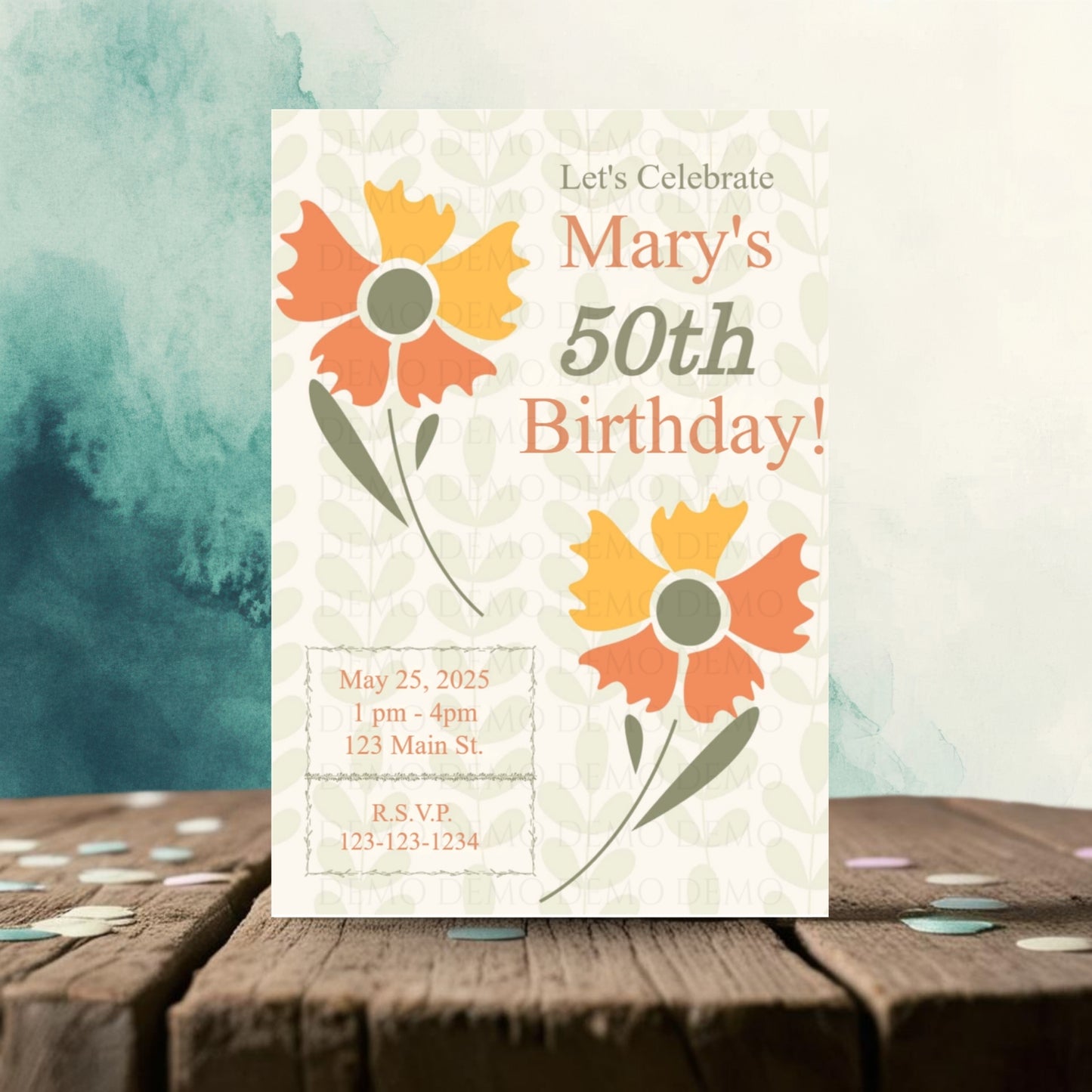 Personalized Orange Milestone Birthday Invitation
