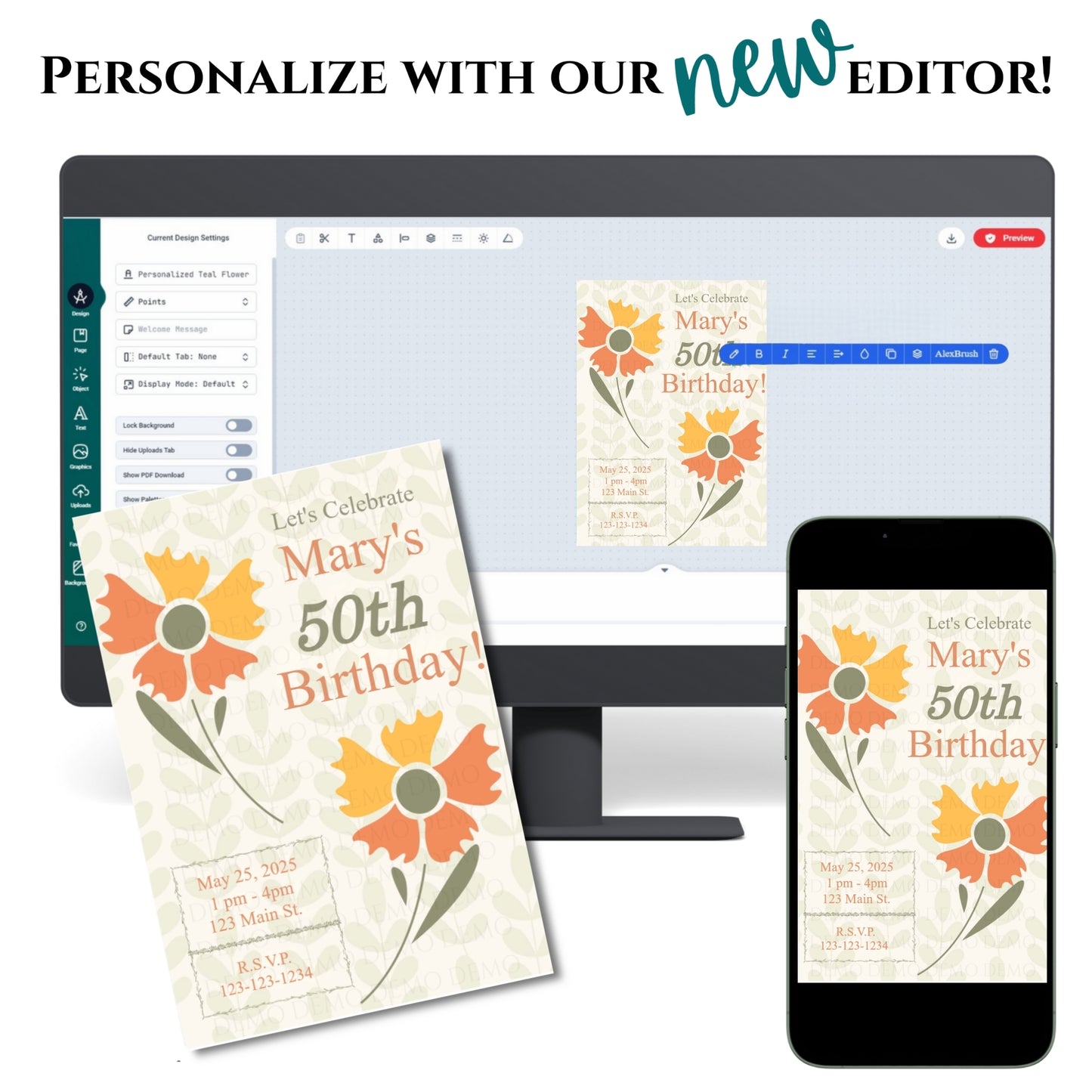 Personalized Orange Milestone Birthday Invitation