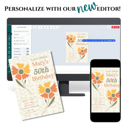 Personalized Orange Milestone Birthday Invitation