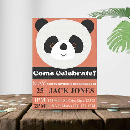 Personalized Panda Birthday Party Invitation
