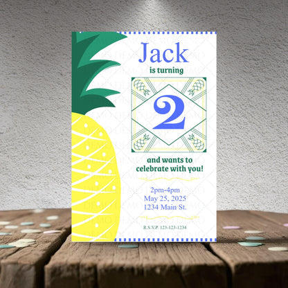 Personalized Pineapple Blue Invitation