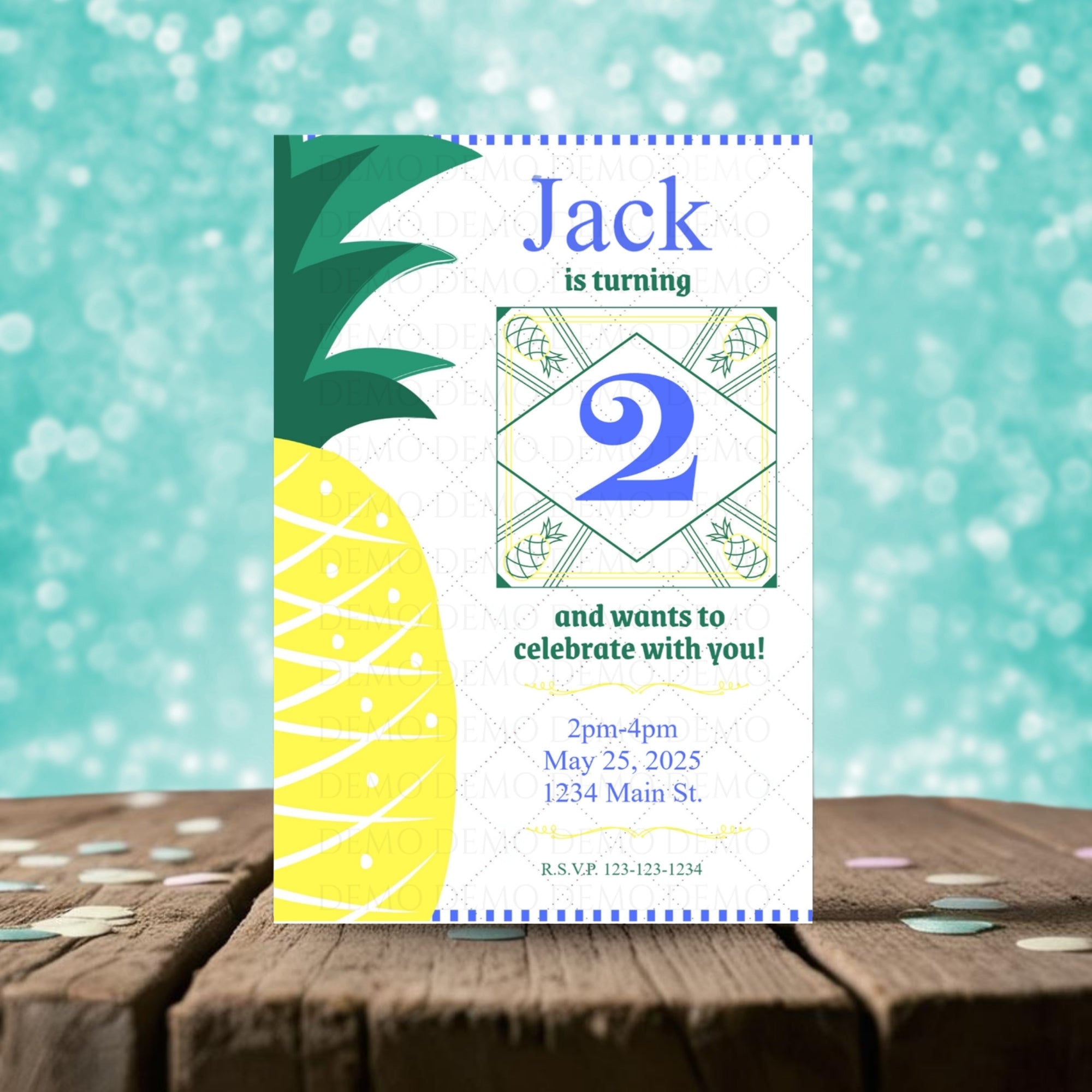 Personalized Pineapple Blue Invitation