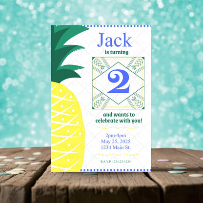 Personalized Pineapple Blue Invitation