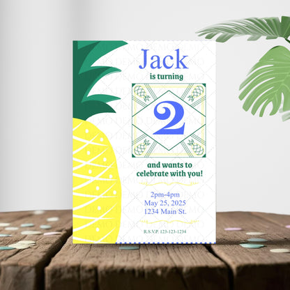 Personalized Pineapple Blue Invitation