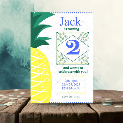Personalized Pineapple Blue Invitation