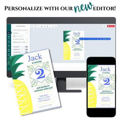 Personalized Pineapple Blue Invitation