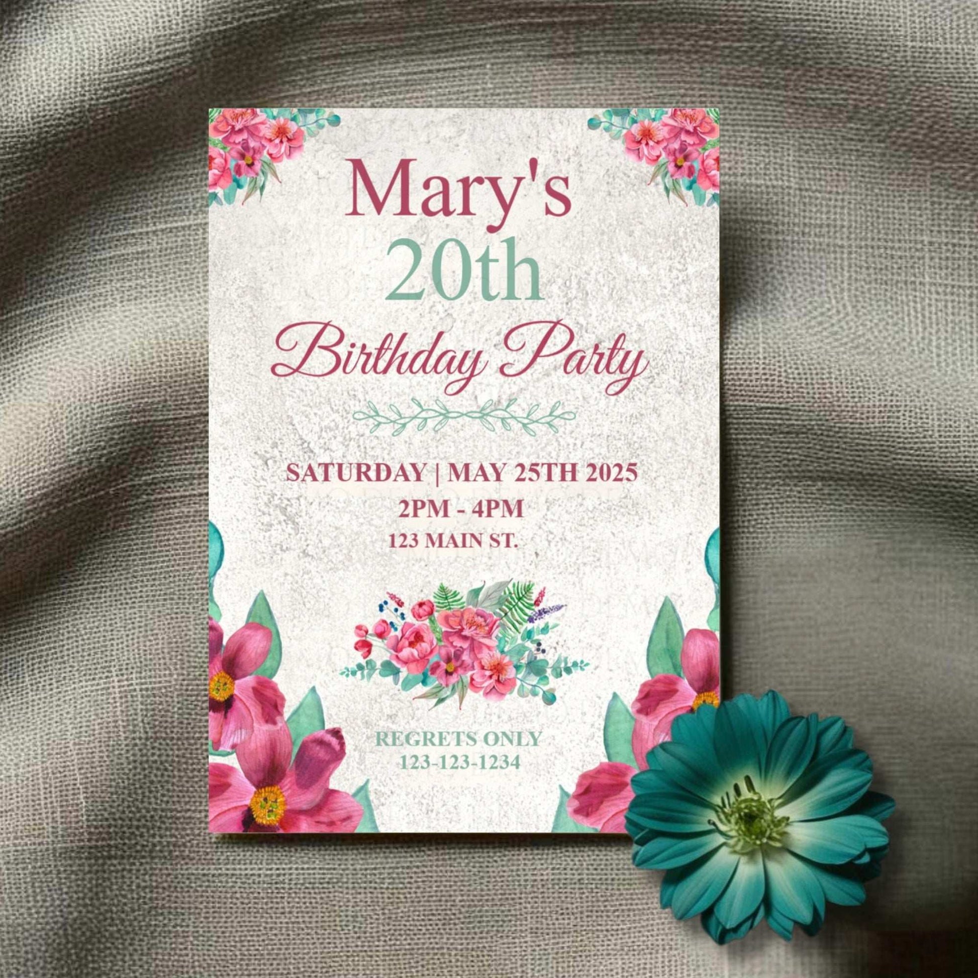 Personalized Pink Peony Milestone Birthday Invitation