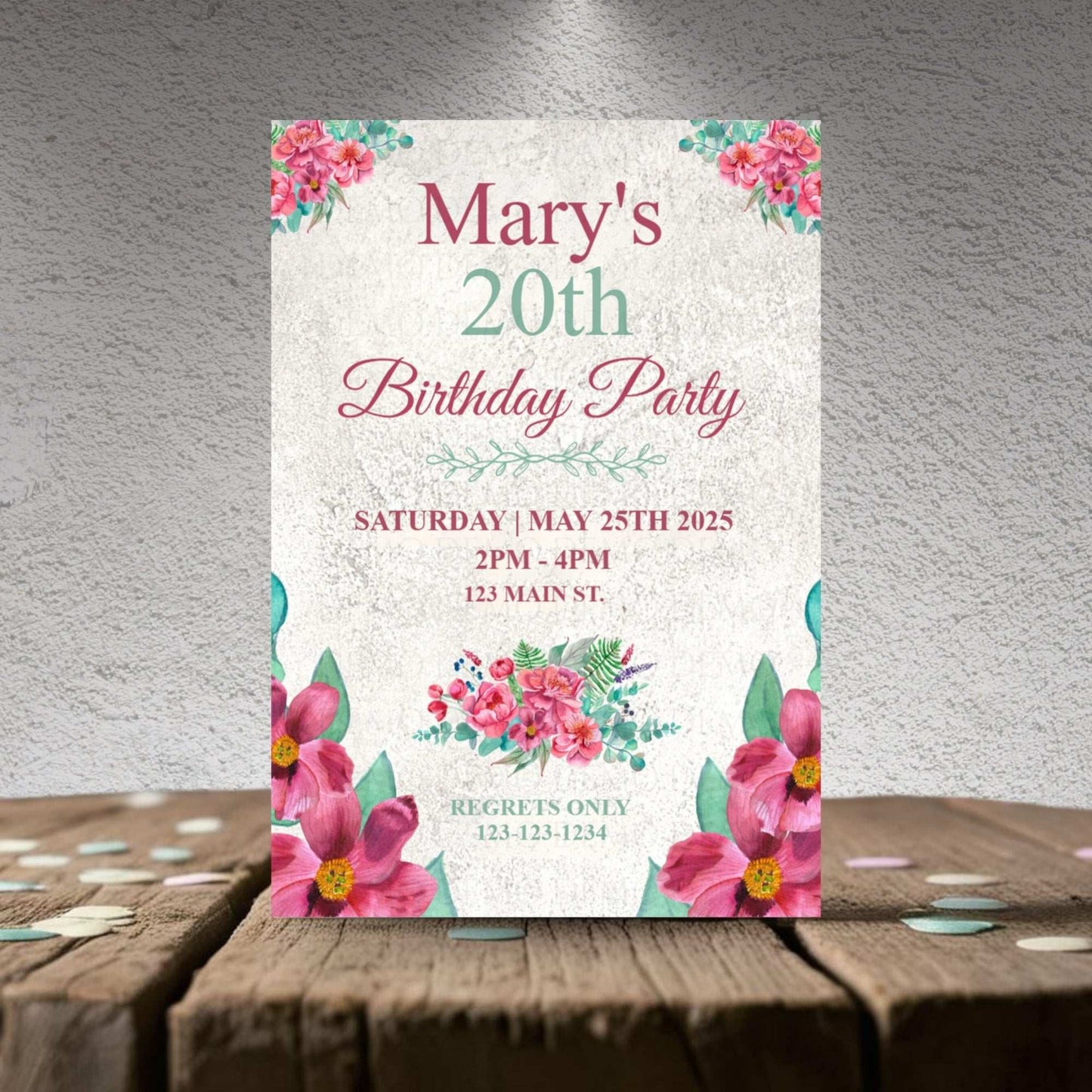 Personalized Pink Peony Milestone Birthday Invitation