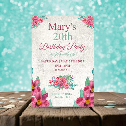 Personalized Pink Peony Milestone Birthday Invitation