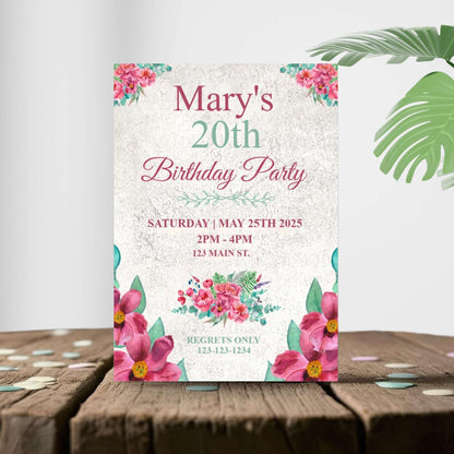 Personalized Pink Peony Milestone Birthday Invitation