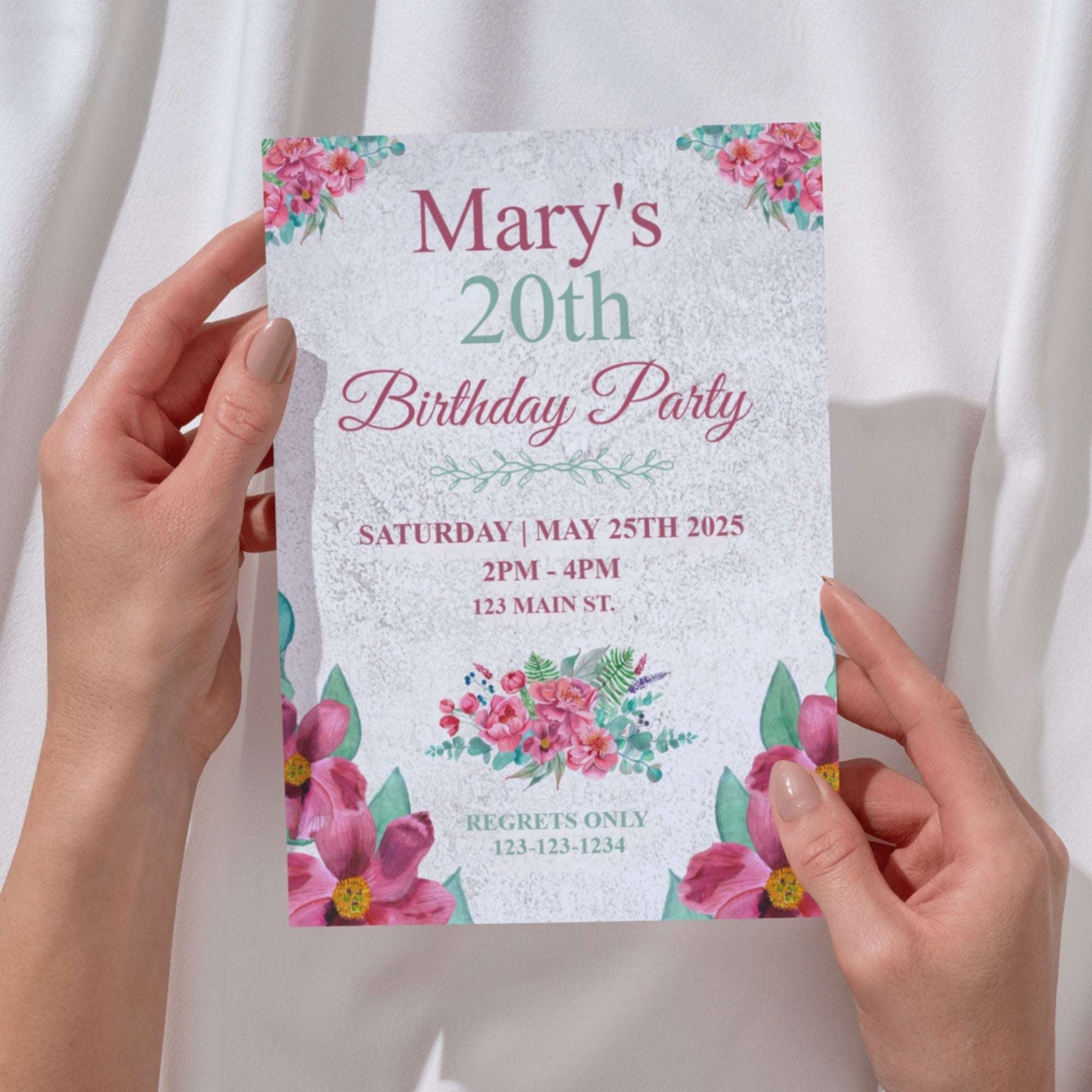 Personalized Pink Peony Milestone Birthday Invitation