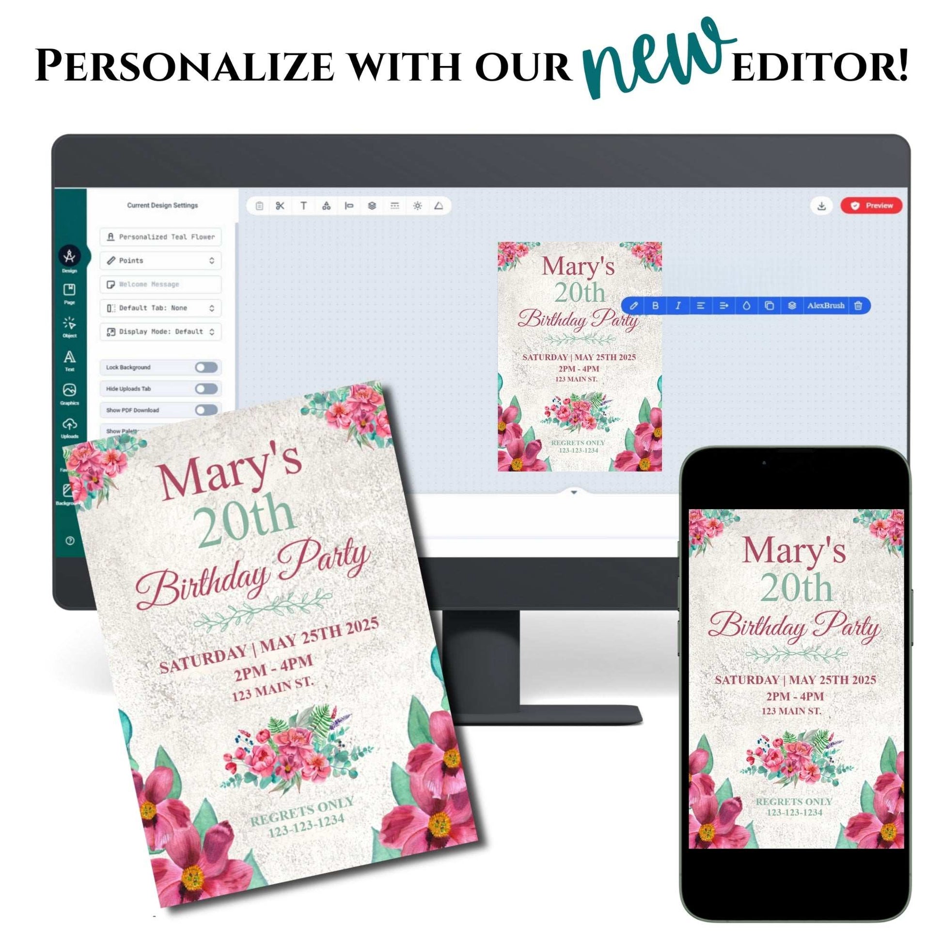 Personalized Pink Peony Milestone Birthday Invitation