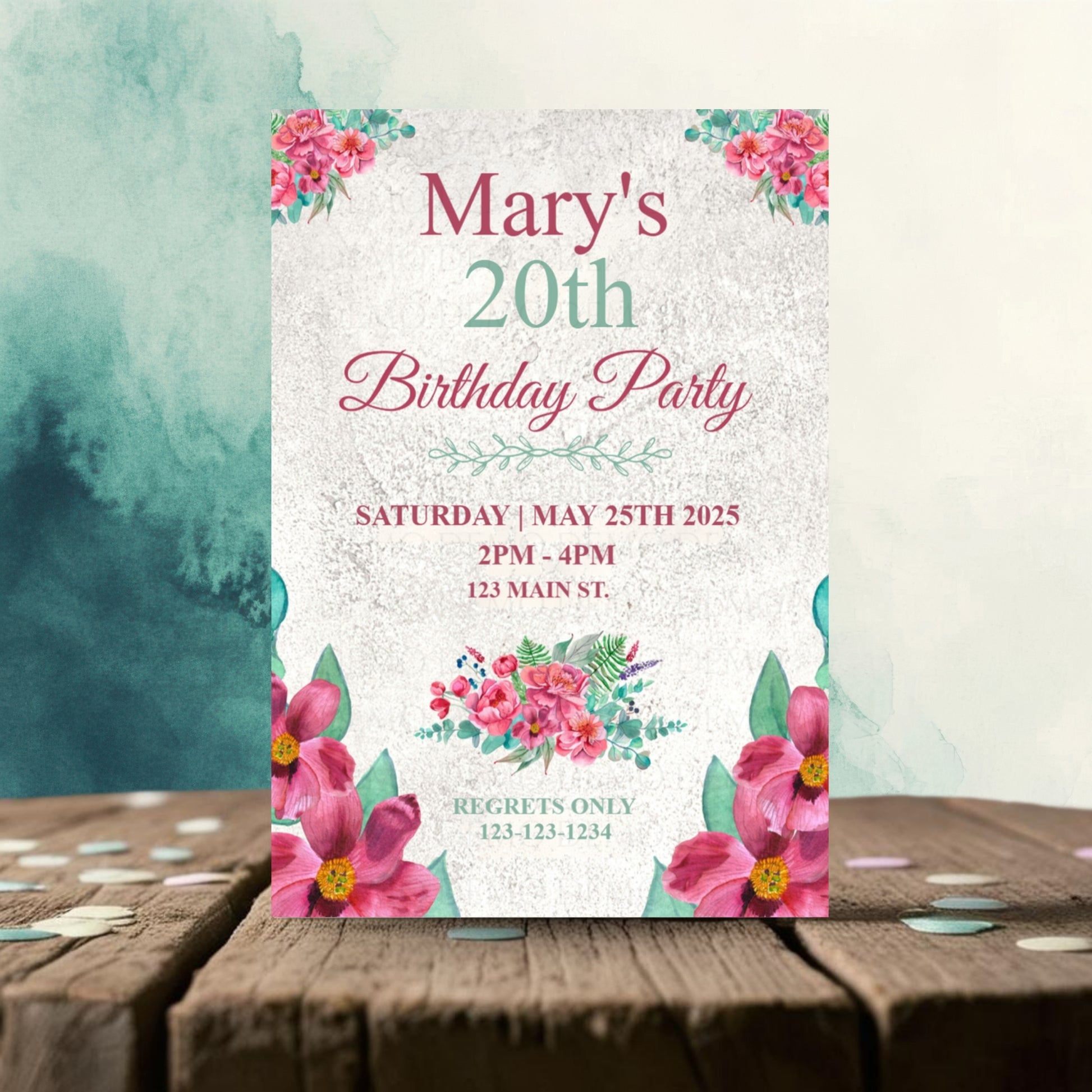 Personalized Pink Peony Milestone Birthday Invitation