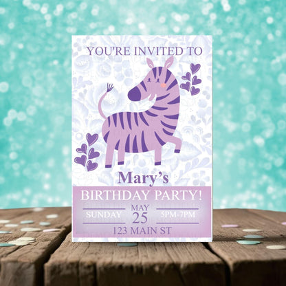 Personalized Purple Zebra Invitation
