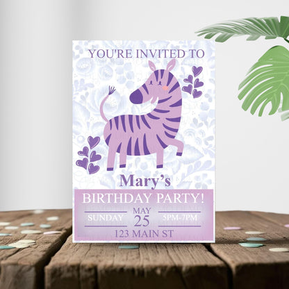 Personalized Purple Zebra Invitation