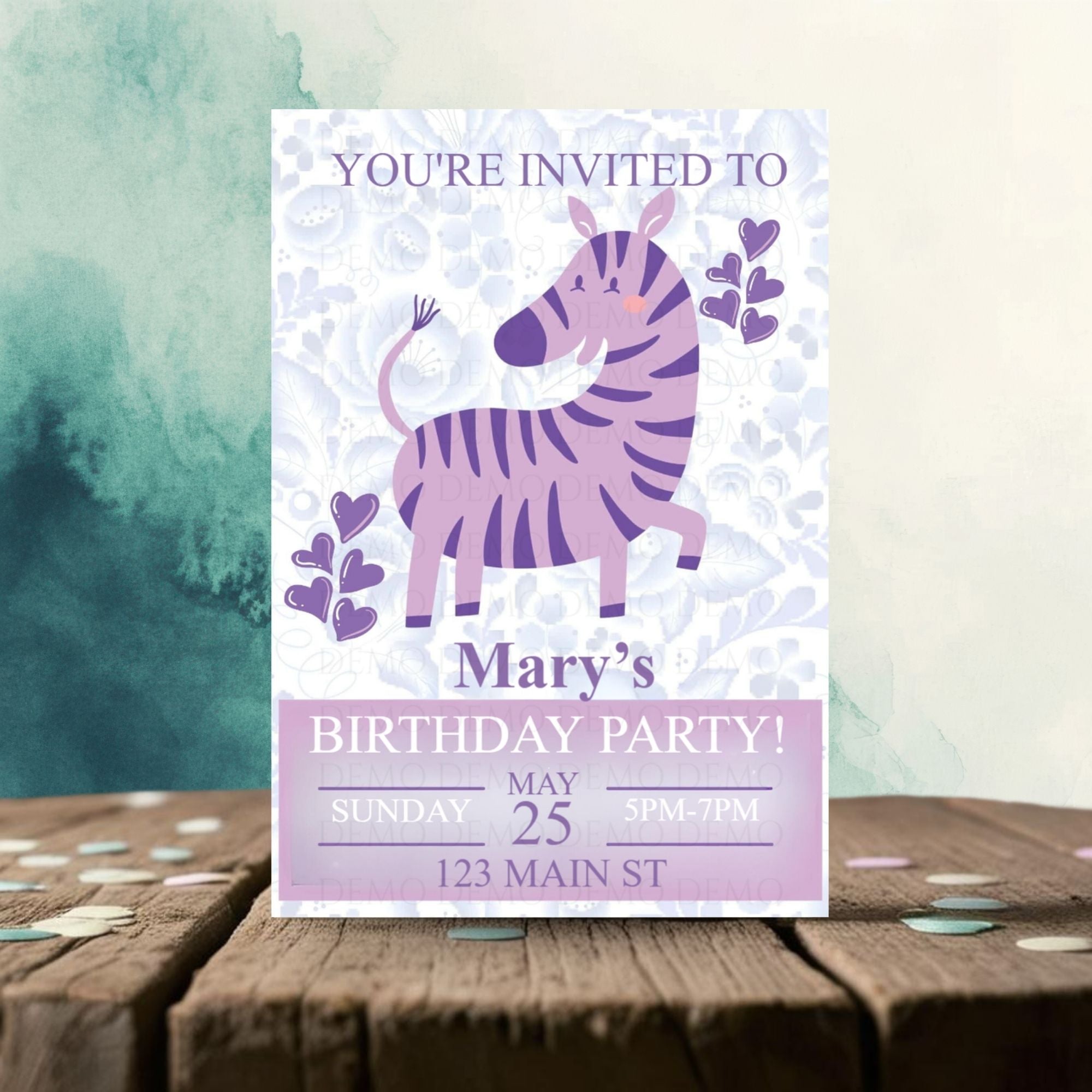Personalized Purple Zebra Invitation