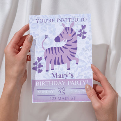 Personalized Purple Zebra Invitation