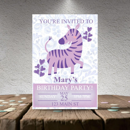 Personalized Purple Zebra Invitation