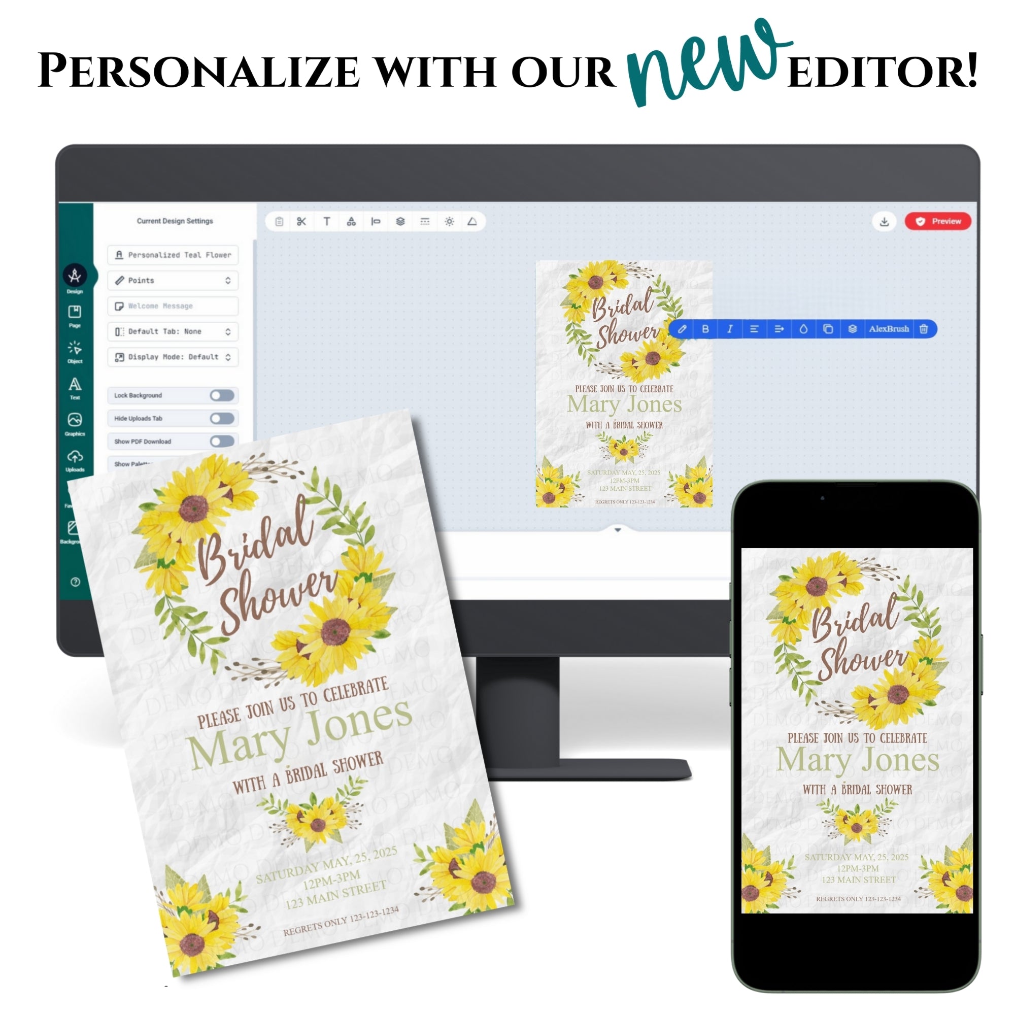 Personalized Sunflower Bridal Shower Invite