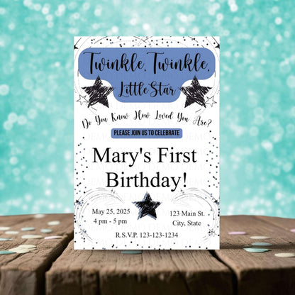 Personalized Twinkle Little Star Birthday Invitation | Blue