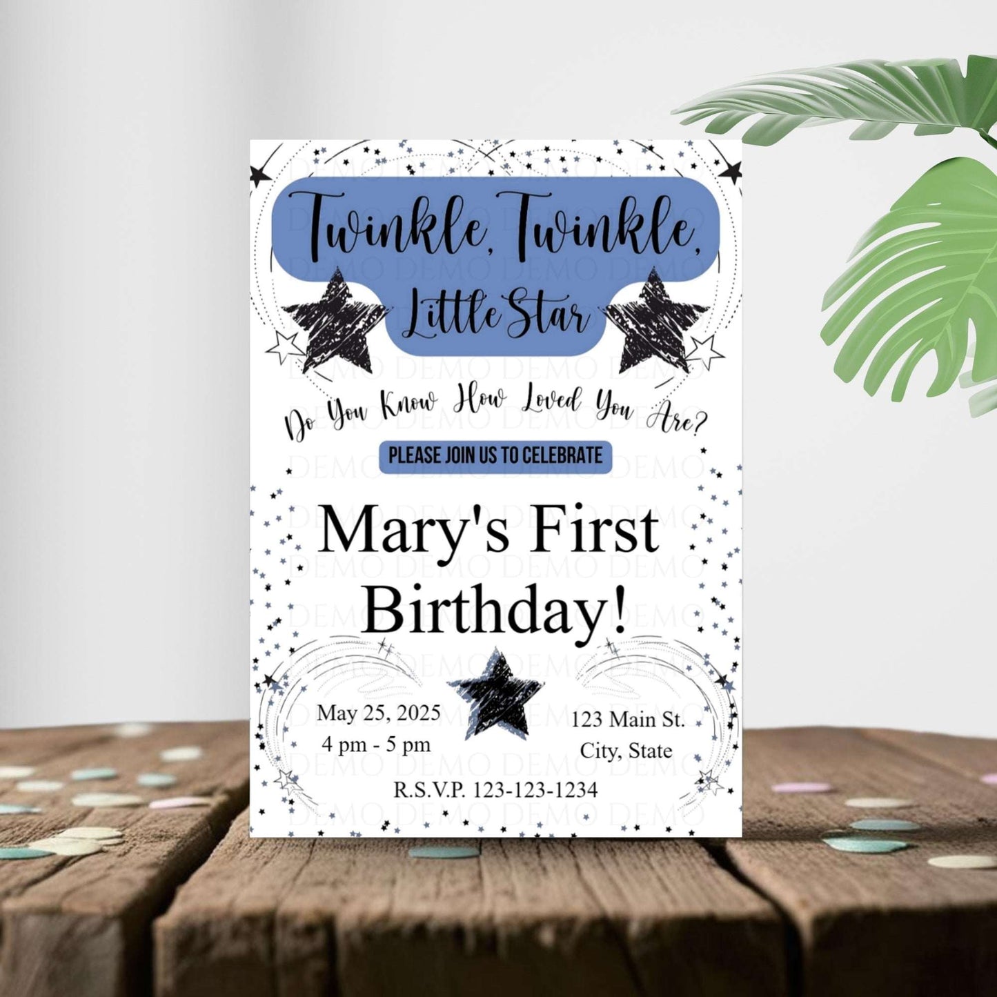 Personalized Twinkle Little Star Birthday Invitation | Blue