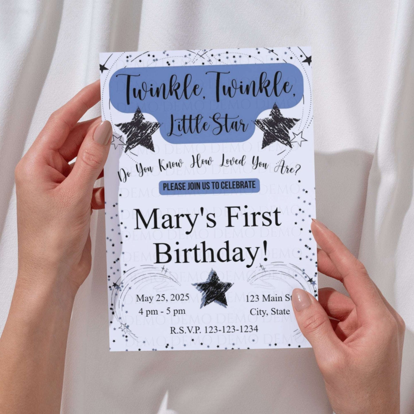 Personalized Twinkle Little Star Birthday Invitation | Blue