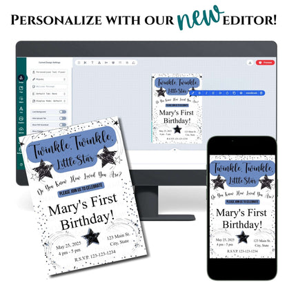 Personalized Twinkle Little Star Birthday Invitation | Blue