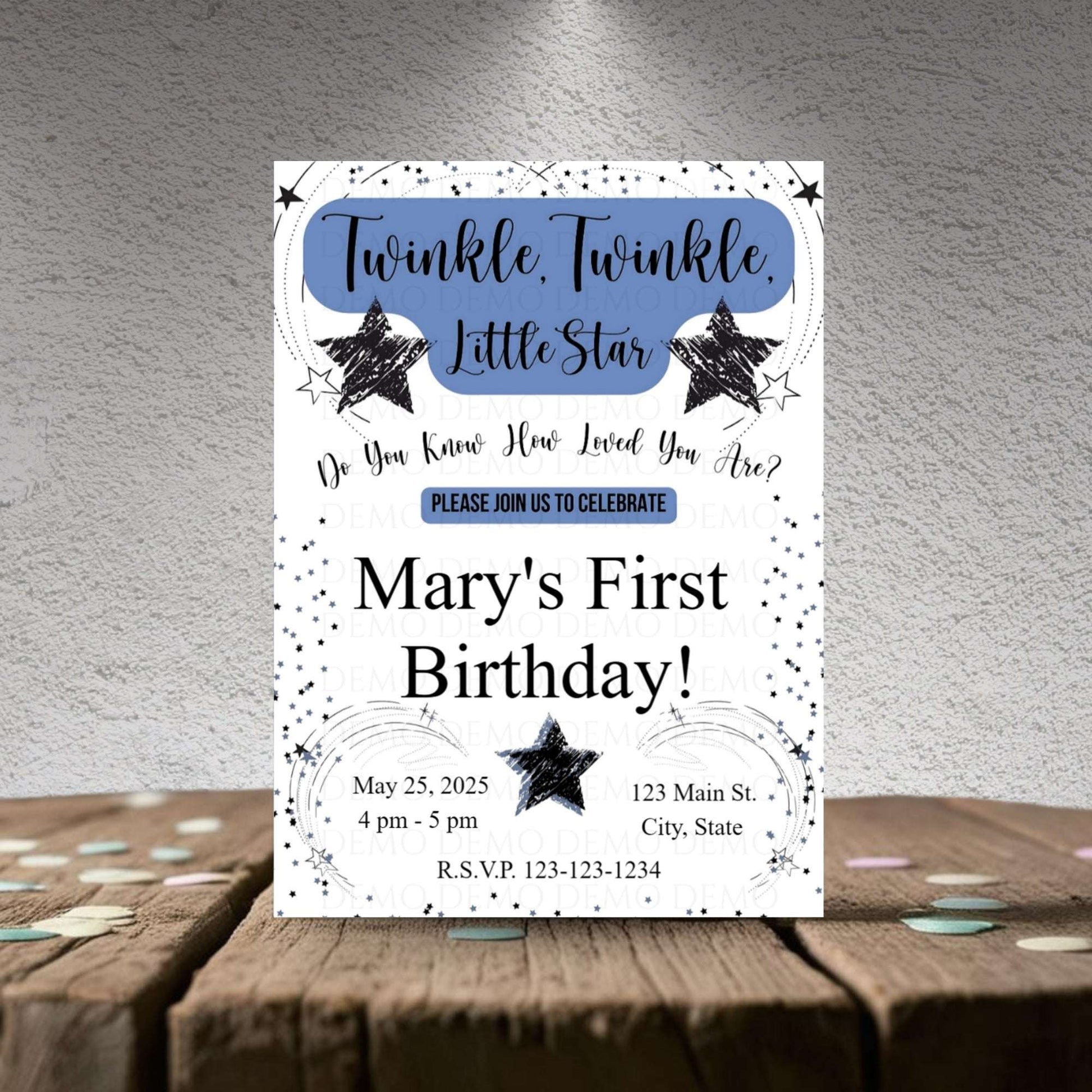 Personalized Twinkle Little Star Birthday Invitation | Blue