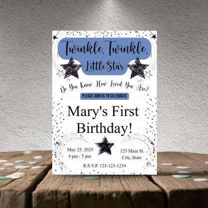 Personalized Twinkle Little Star Birthday Invitation | Blue