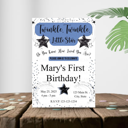 Personalized Twinkle Little Star Birthday Invitation | Blue