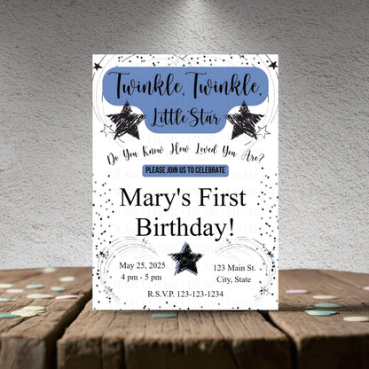 Personalized Twinkle Little Star Birthday Invitation | Blue