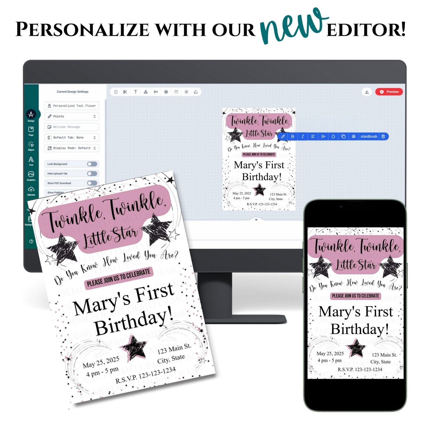 Personalized Twinkle Little Star Birthday Invitation | Pink