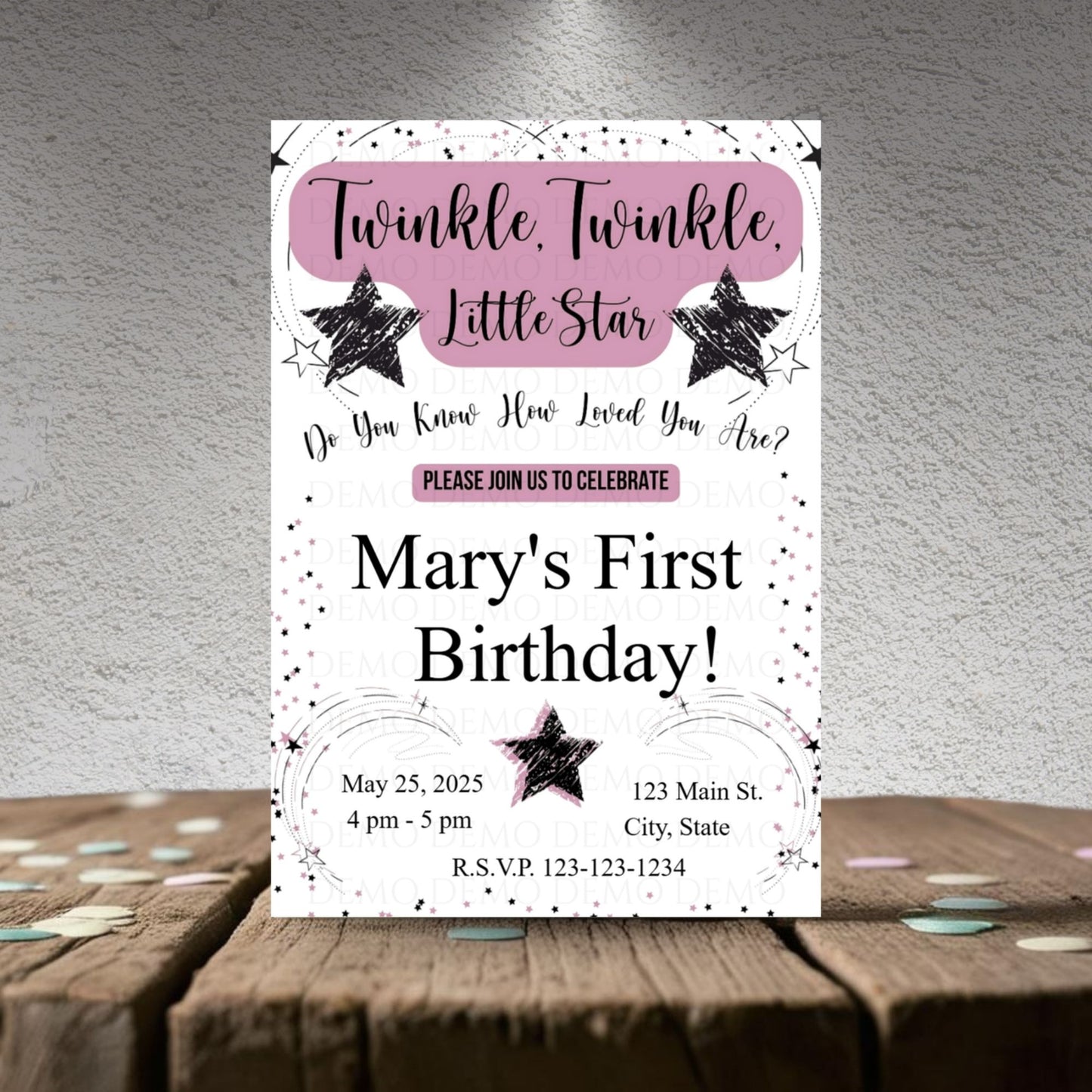 Personalized Twinkle Little Star Birthday Invitation | Pink