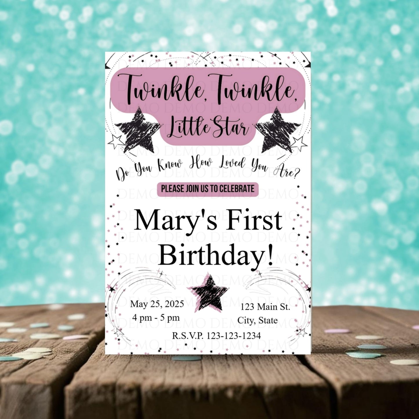 Personalized Twinkle Little Star Birthday Invitation | Pink