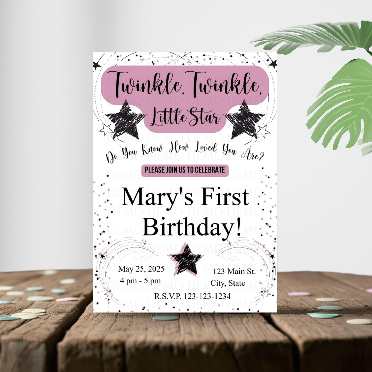 Personalized Twinkle Little Star Birthday Invitation | Pink