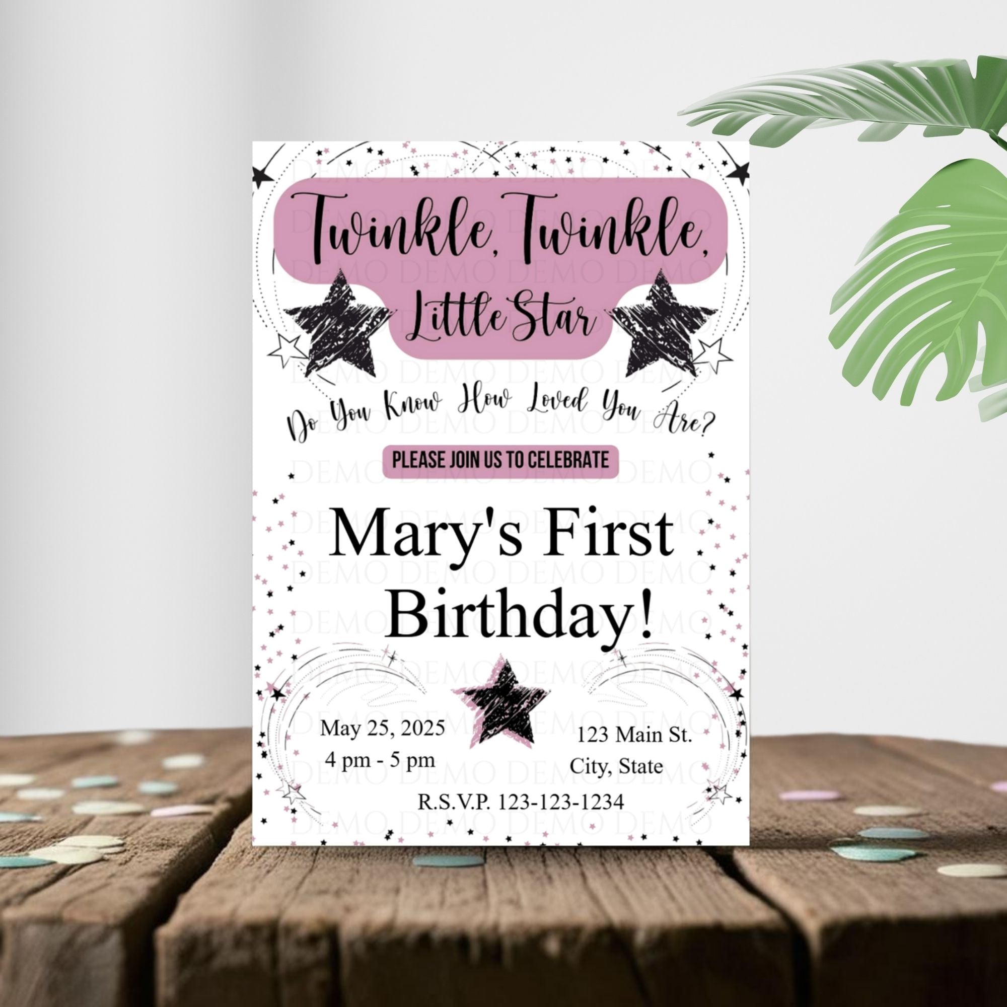 Personalized Twinkle Little Star Birthday Invitation | Pink