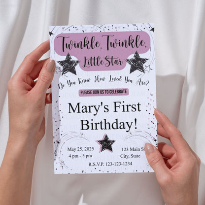 Personalized Twinkle Little Star Birthday Invitation | Pink