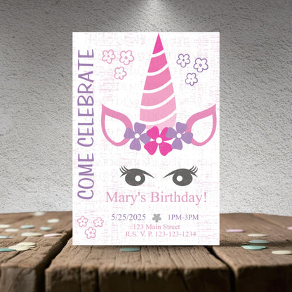 Personalized Unicorn Face Birthday Invitation