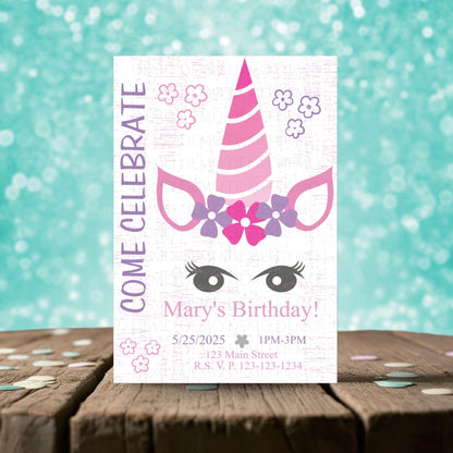 Personalized Unicorn Face Birthday Invitation