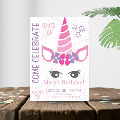 Personalized Unicorn Face Birthday Invitation